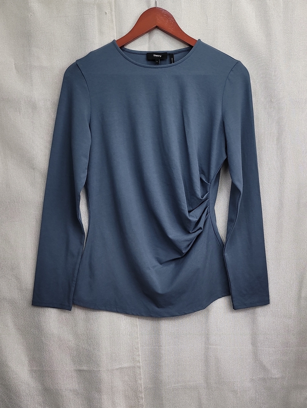 Theory Slate Blue Long-Sleeve Side-Ruched Tee Size Large